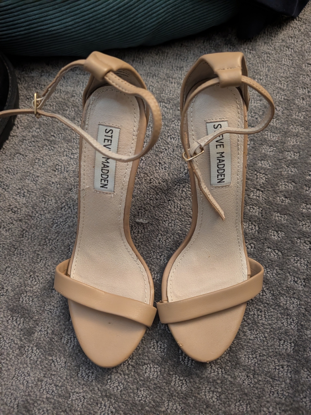 Zara Beige Ankle-Strap Block Heel Sandals